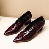 Dua V Cut Snake Print Chunky Heel Pumps